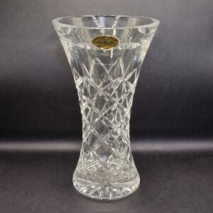 Vintage Block Czech Lead Crystal Vase 9" Hand Cut Bohemian Glass Decor‎